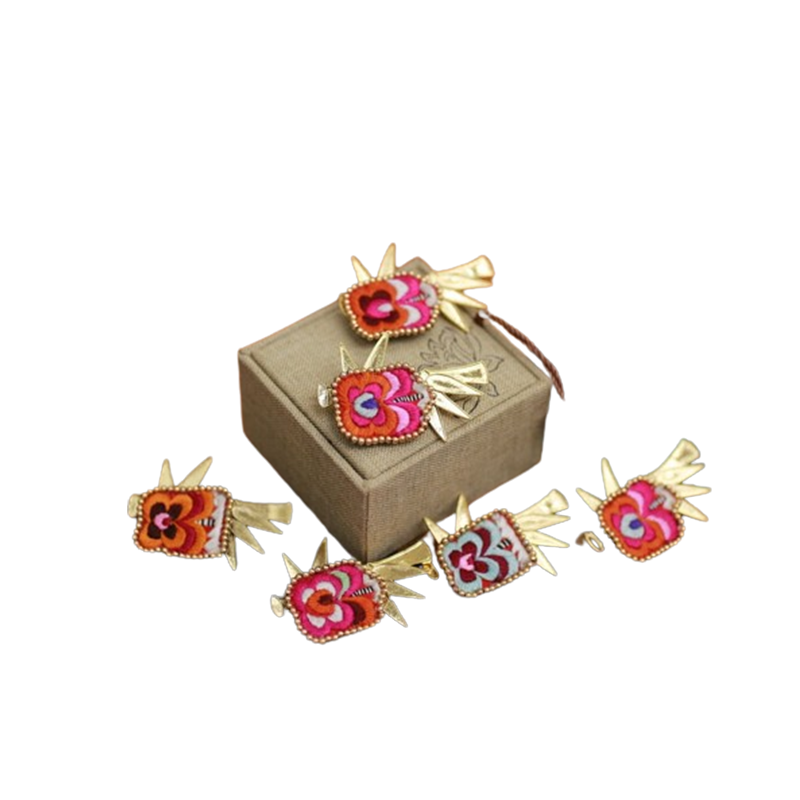 Yi Ethnic Old Embroidery Brass Gold-Plated Brooch