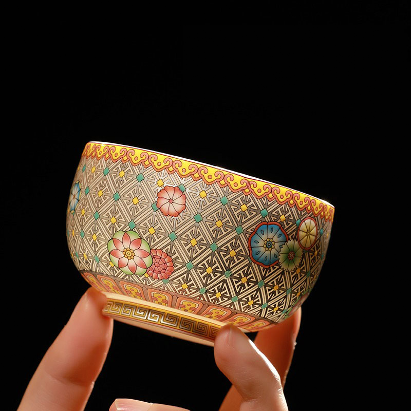 Filigree silver enamel ceramic master cup