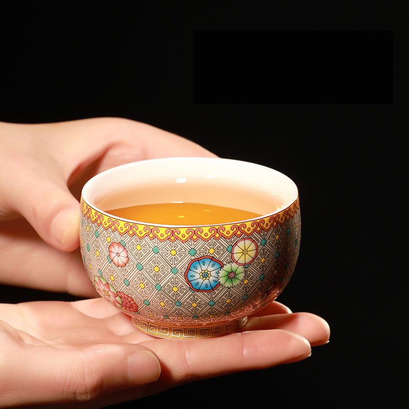 Filigree silver enamel ceramic master cup