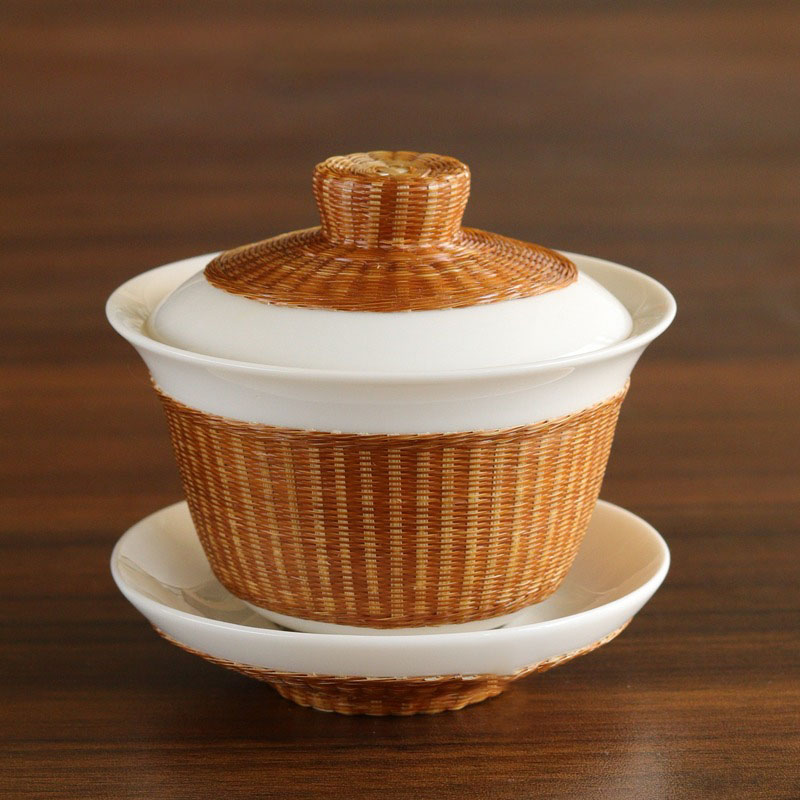 Non-preserved bamboo woven buckle porcelain panda cover bowl teacup