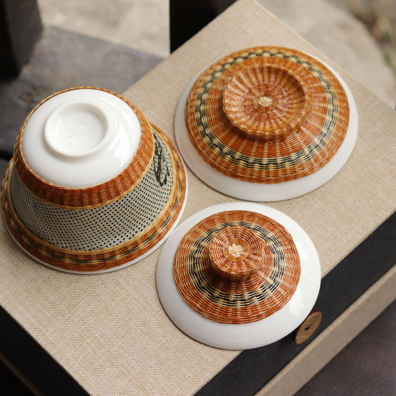 Non-preserved bamboo woven buckle porcelain panda cover bowl teacup